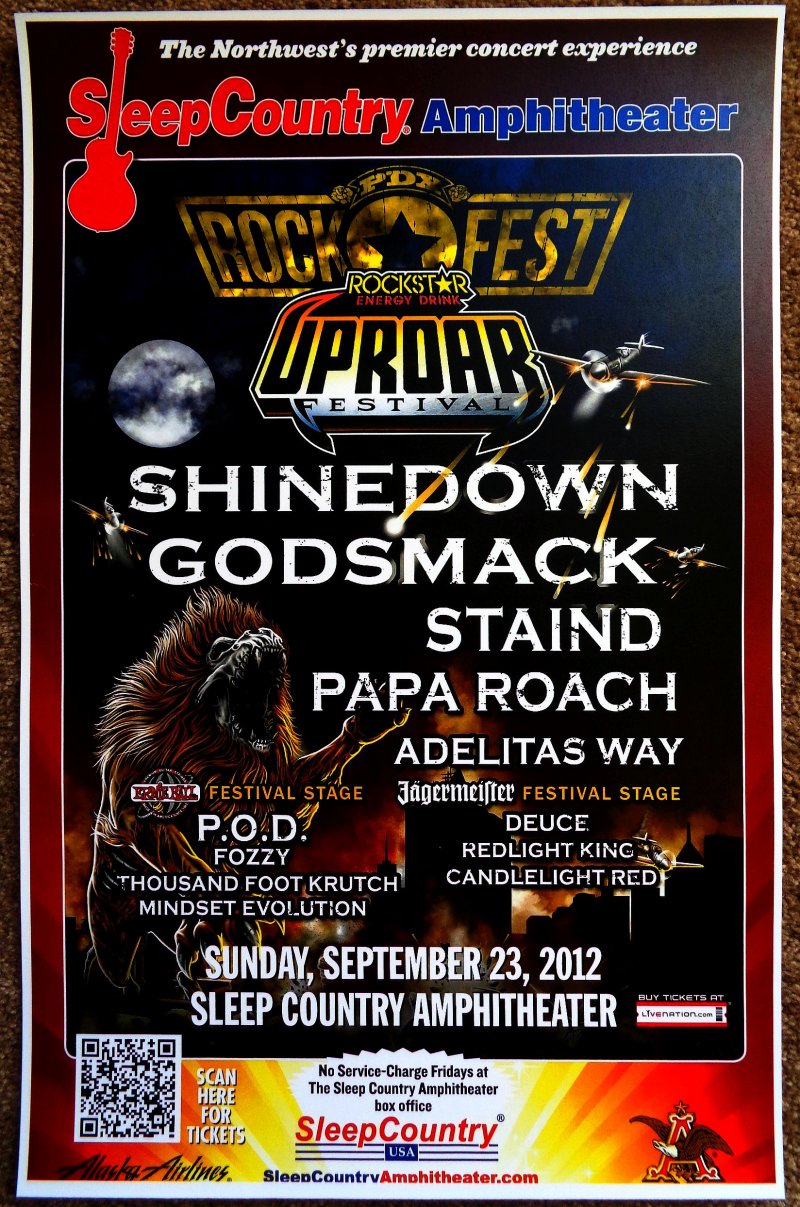 Image 0 of ROCKSTAR UPROAR FESTIVAL 2012 Gig POSTER Ridgefield Concert Shinedown Staind etc