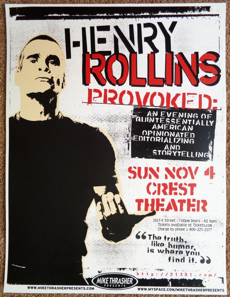 Image 0 of Rollins HENRY ROLLINS 2007 Gig POSTER Sacramento Concert