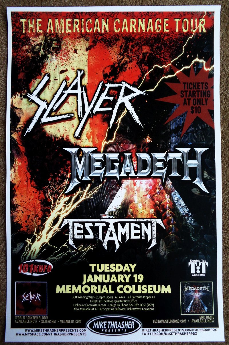 Image 0 of SLAYER & MEGADETH 2010 Gig POSTER Portland Oregon Concert American Carnage Tour