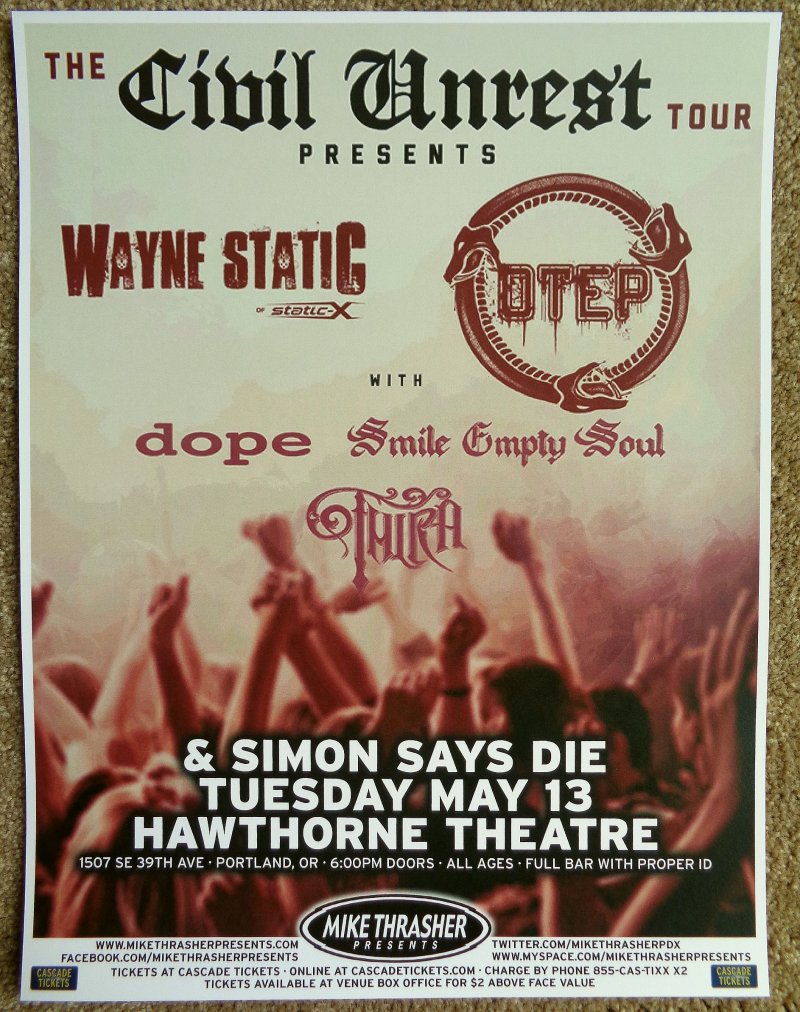 Image 0 of Static WAYNE STATIC 2014 Gig POSTER Portland Oregon Concert