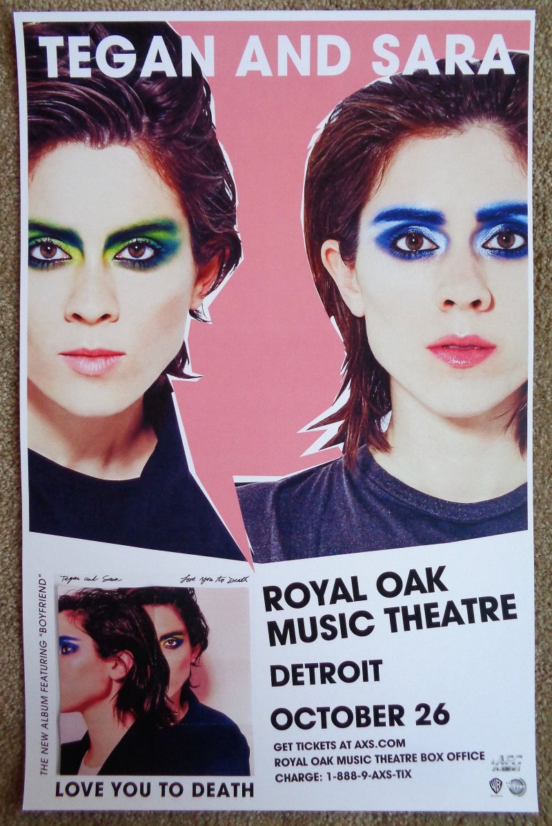 Image 0 of TEGAN AND SARA 2016 Gig POSTER Detroit Michigan Concert Love You To Death