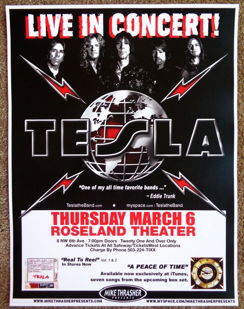 Image 0 of TESLA 2008 Gig POSTER Portland Oregon Concert 