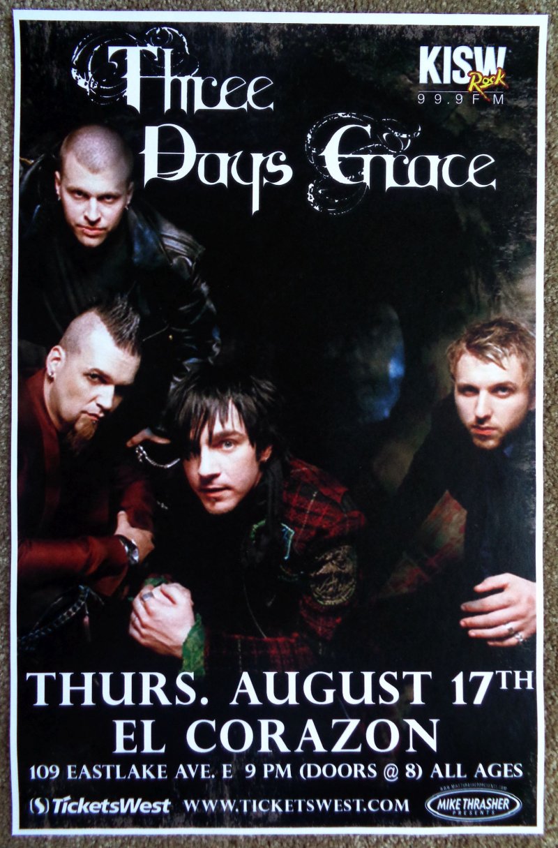 Image 0 of THREE DAYS GRACE 2006 Gig POSTER Seattle Washington Concert 