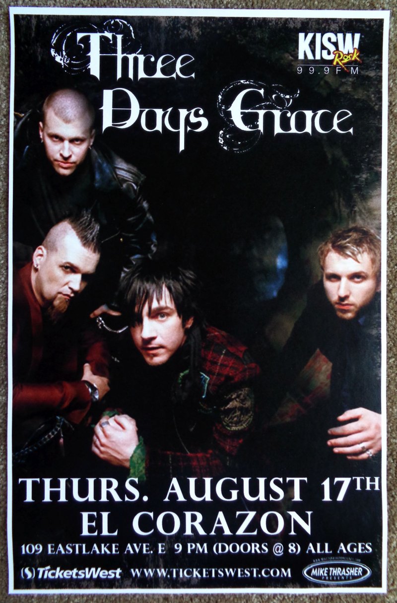 Image 0 of THREE DAYS GRACE 2006 Gig POSTER Seattle Washington Concert 