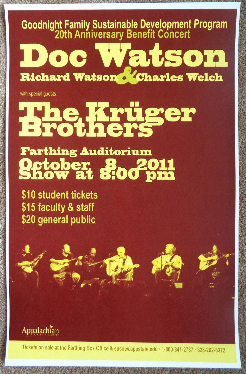 Image 0 of Watson DOC WATSON 2011 Gig POSTER Boone North Carolina Concert