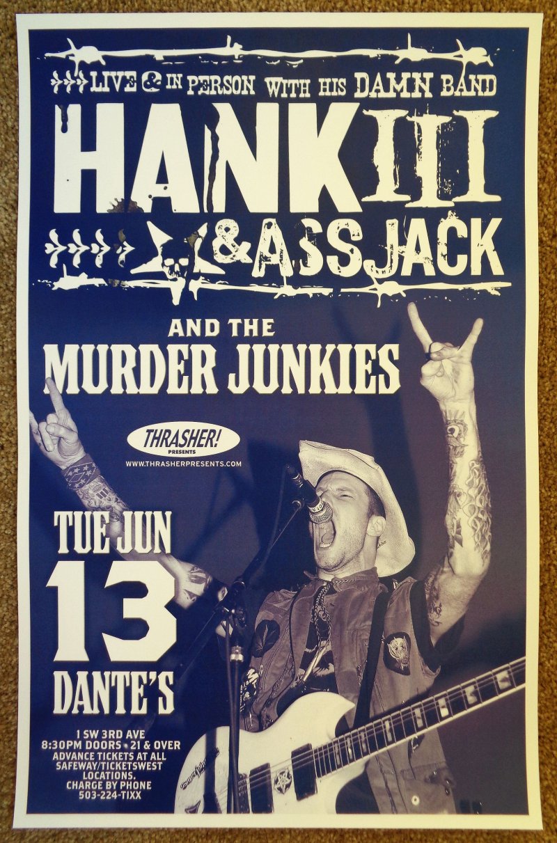 Image 0 of Williams HANK WILLIAMS III & ASSJACK 2006 Gig POSTER Portland Oregon Concert