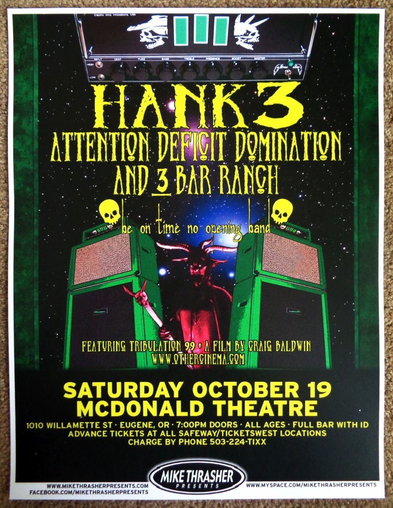 Image 0 of Williams HANK WILLIAMS III 2013 Gig POSTER Eugene Oregon Concert