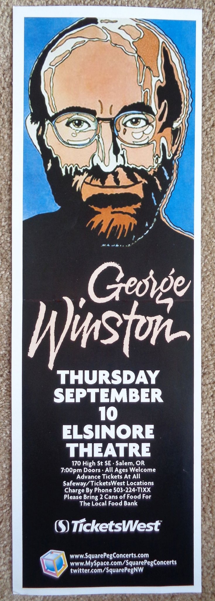 Image 0 of Winston GEORGE WINSTON 2009 Gig POSTER Salem Oregon Concert (5 1/2 x 17) 