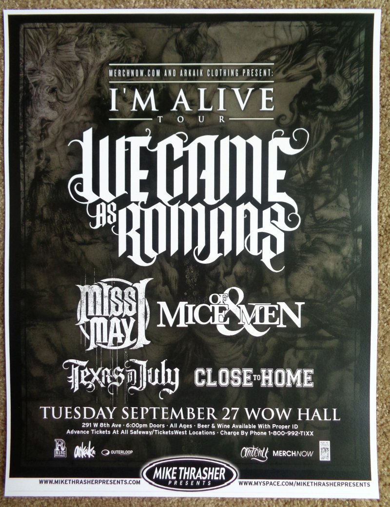 Image 0 of WE CAME AS ROMANS 2011 Gig POSTER Eugene Oregon Concert