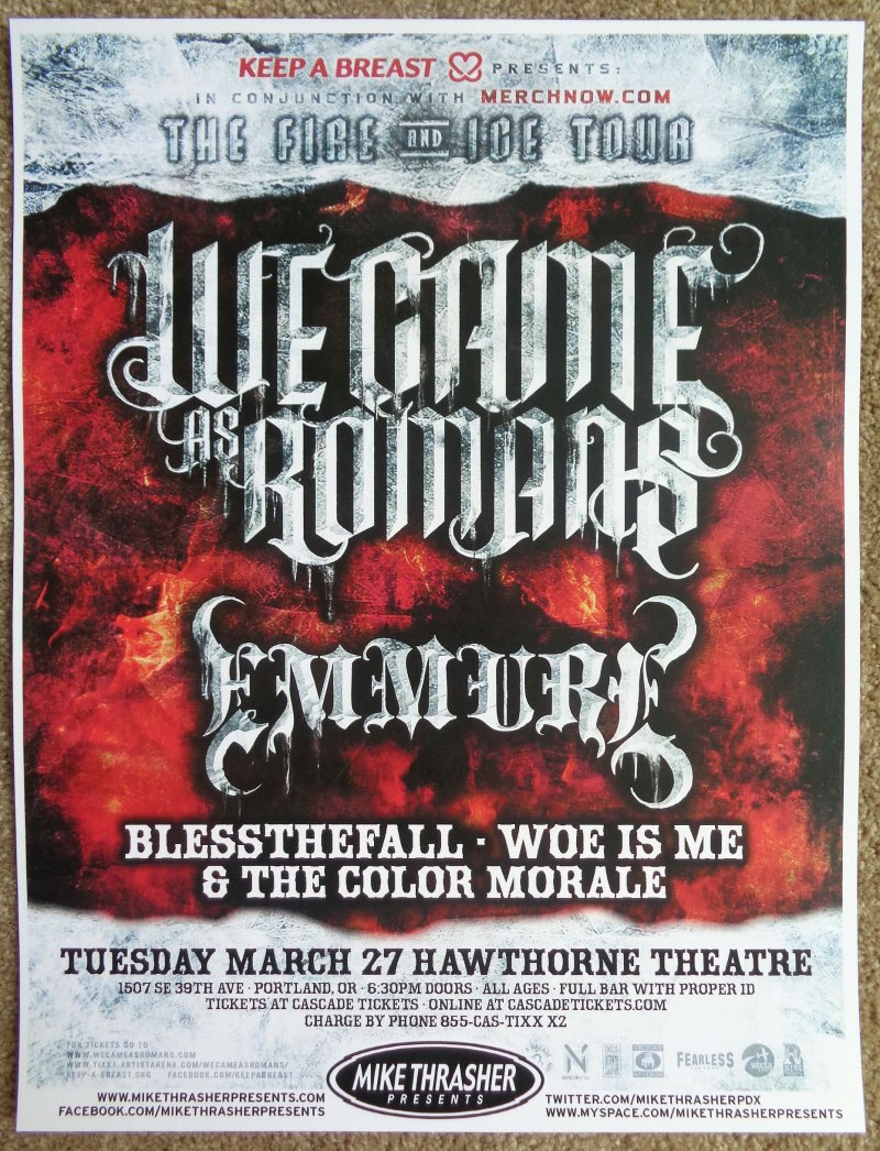 Image 0 of WE CAME AS ROMANS 2012 Gig POSTER Portland Oregon Concert 