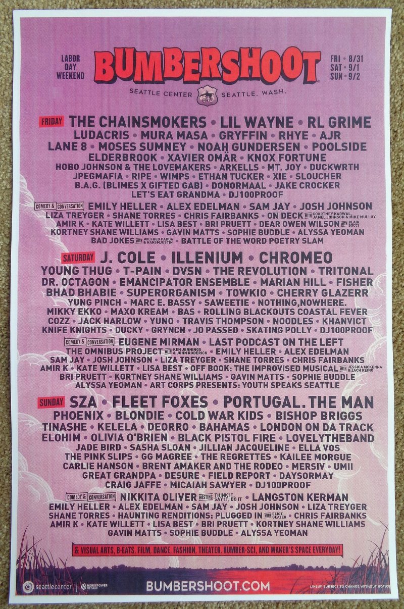 Image 0 of BUMBERSHOOT FESTIVAL 2018 POSTER Chainsmokers / Lil Wayne / Blondie / J. Cole