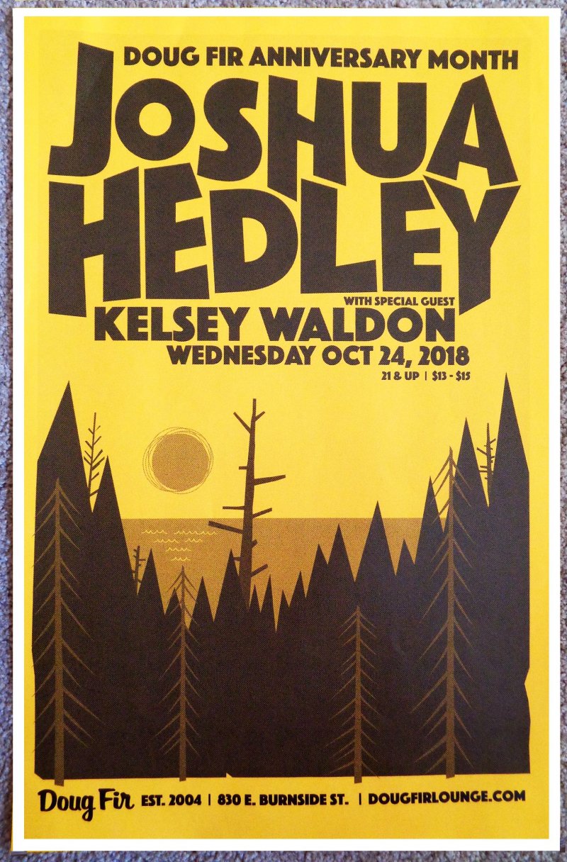 Hedley JOSHUA HEDLEY 2018 Gig POSTER Portland Oregon Concert