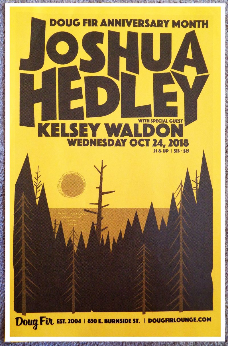 Image 0 of Hedley JOSHUA HEDLEY 2018 Gig POSTER Portland Oregon Concert
