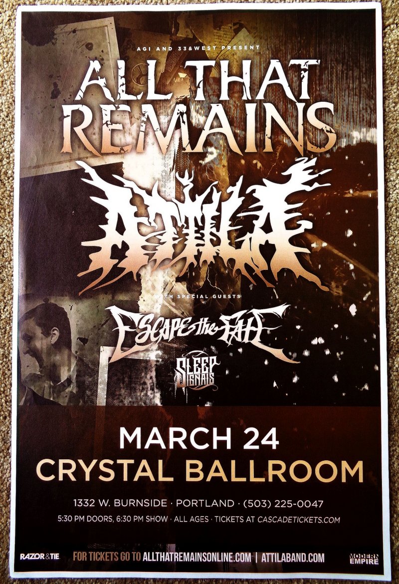 Image 0 of ALL THAT REMAINS 2019 Gig POSTER Portland Oregon Concert