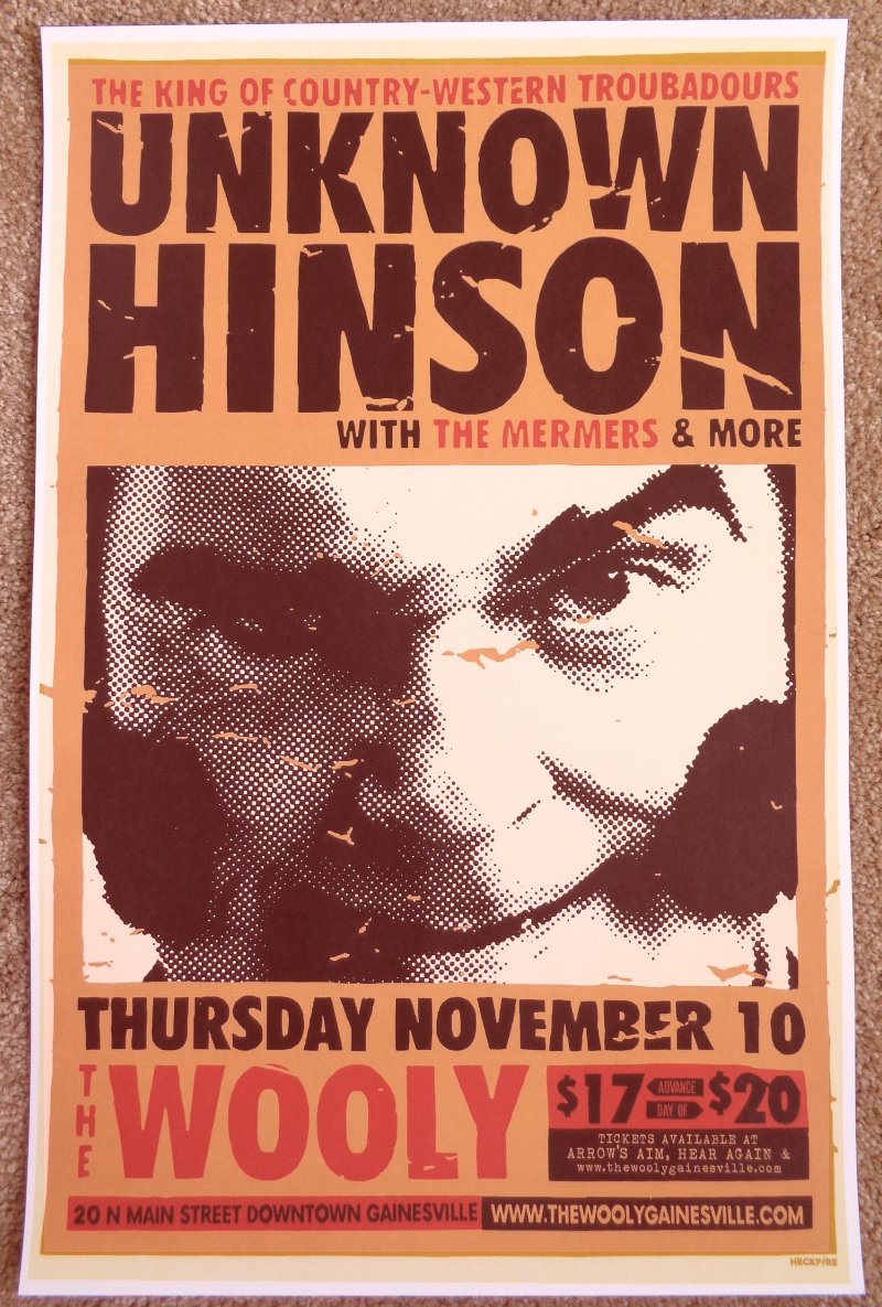 Hinson UNKNOWN HINSON 2016 Gig POSTER Gainesville Florida Concert Adult Swim