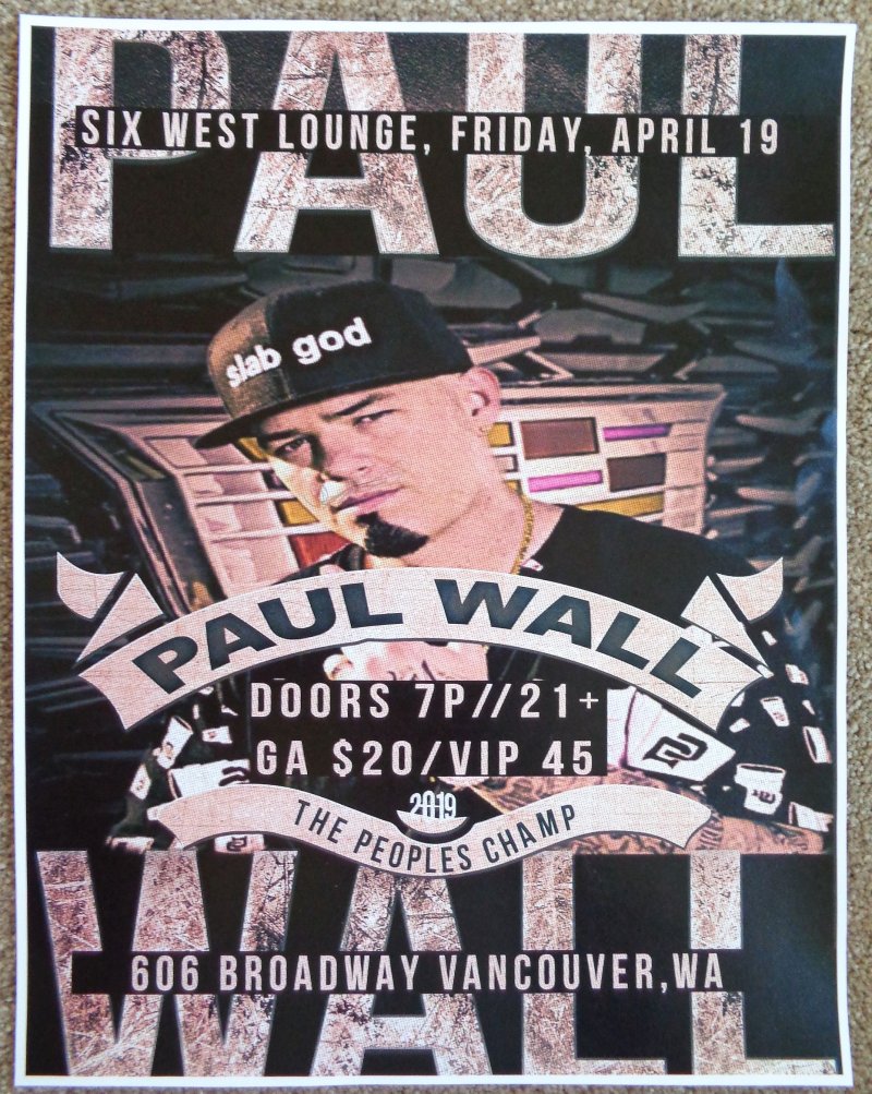 Image 0 of Wall PAUL WALL 2019 Gig POSTER Vancouver Washington Concert