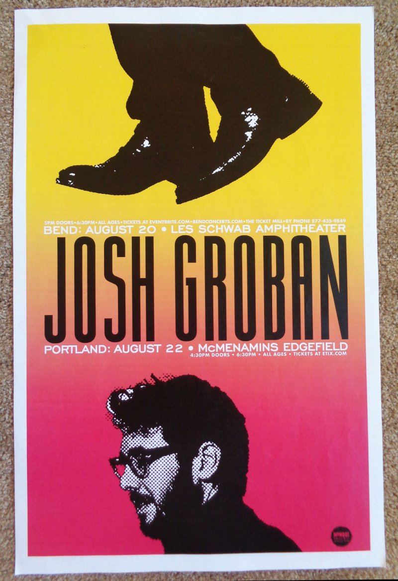 Image 0 of Groban JOSH GROBAN 2019 Gig POSTER Portland &  Bend Oregon Edgefield Concert