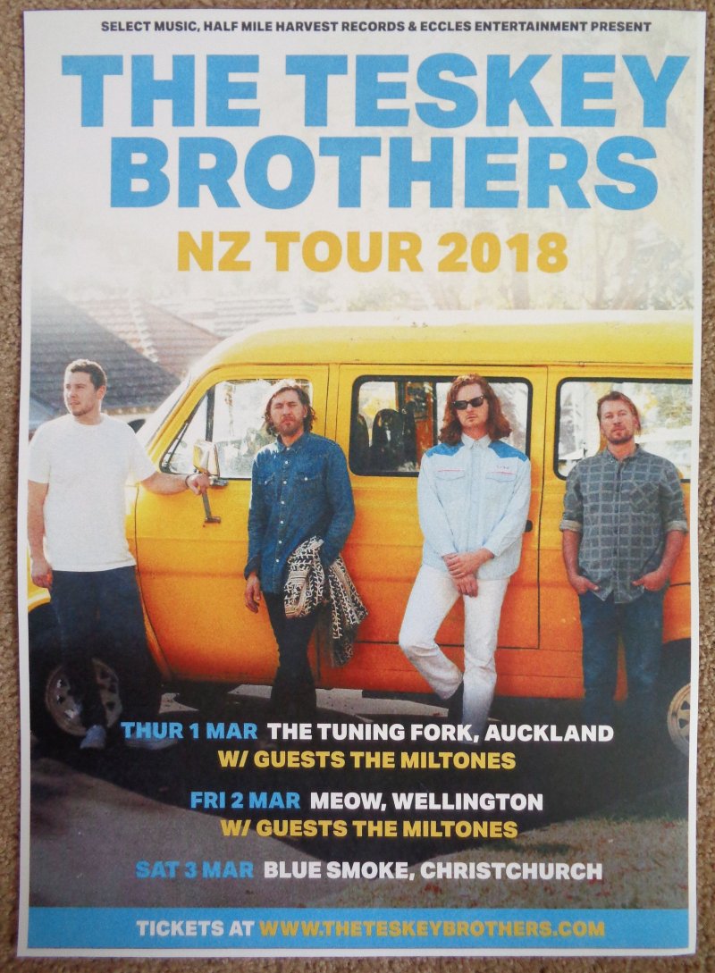 Image 0 of TESKEY BROTHERS Tour POSTER New Zealand March 2018 Gig Concert