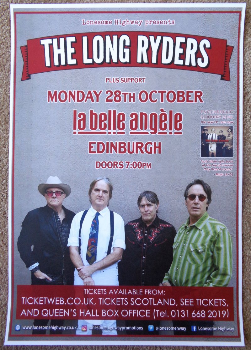 Image 0 of LONG RYDERS 2019 Gig POSTER Edinburgh Scotland UK Concert The Long Ryders