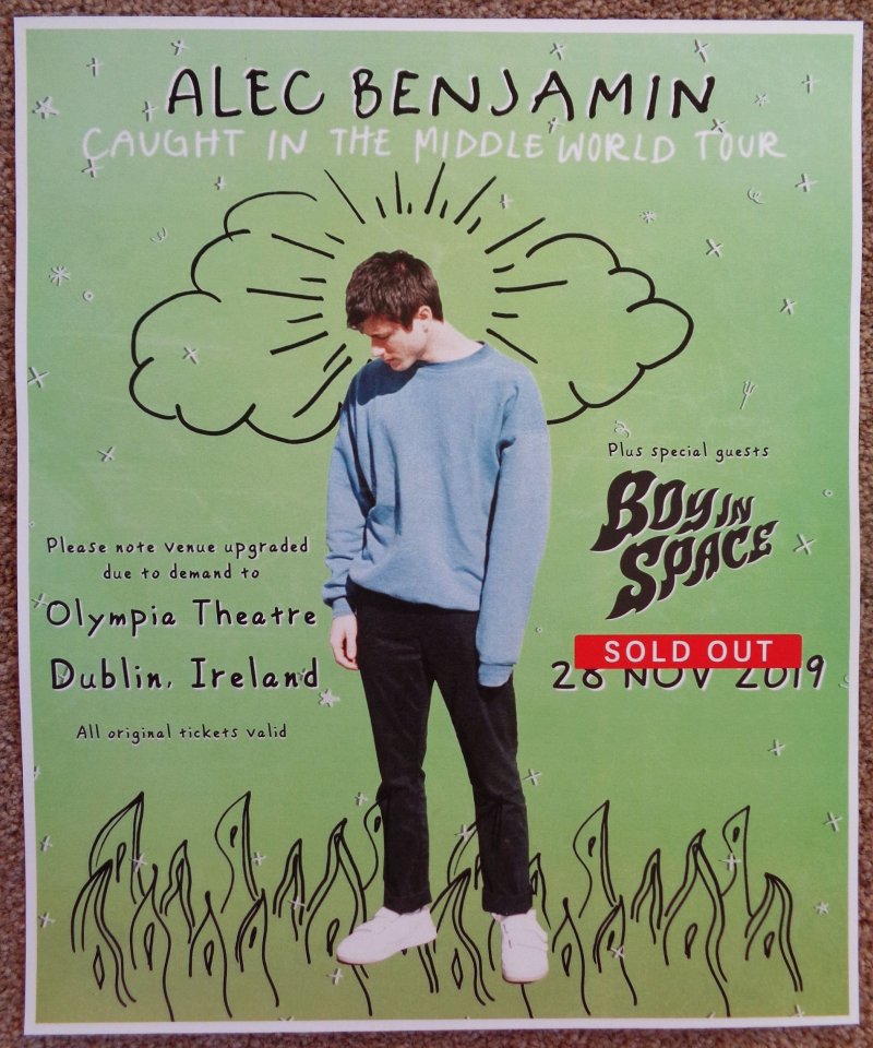 Benjamin ALEC BENJAMIN 2019 Gig POSTER Dublin Ireland Concert