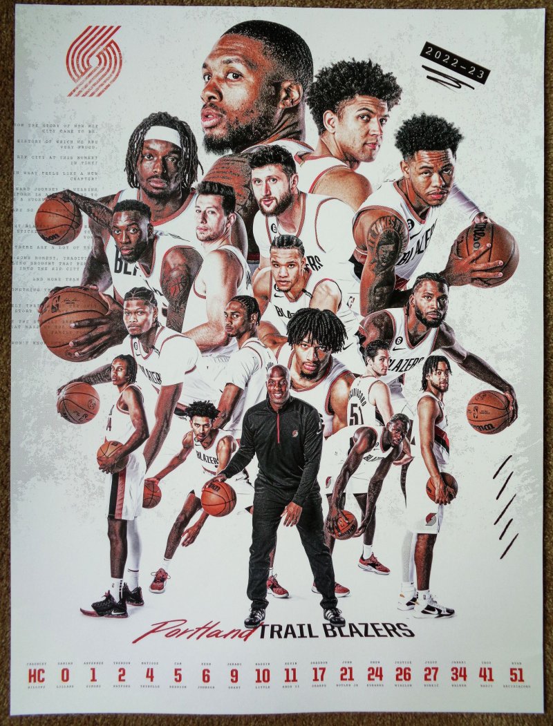 Portland Trailblazers 2022-23 TEAM POSTER Handout Blazers Lillard Shaedon Nurkic