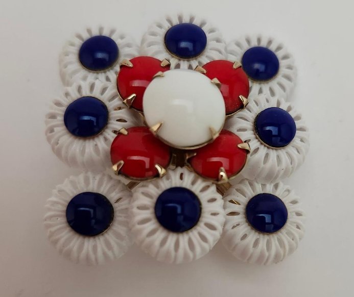 Vintage Daisy Jewelry Patriotic Brooch Colorful Daisy Pin Red White and Blue USA