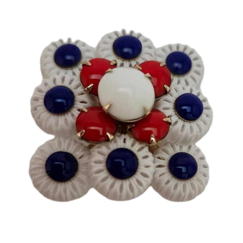 Vintage Daisy Jewelry Patriotic Brooch Colorful Daisy Pin Red White and Blue USA