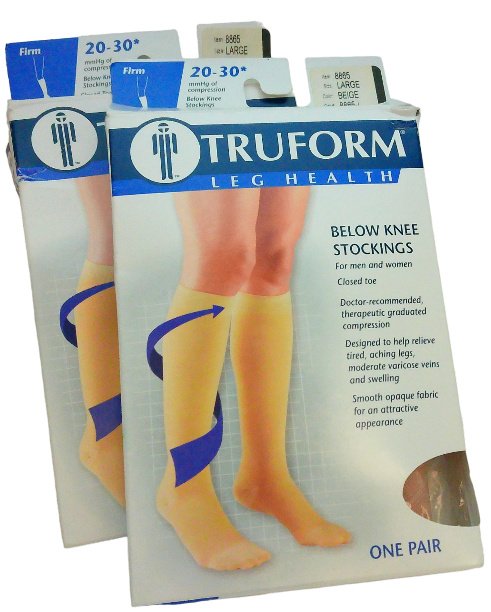 Image 0 of Truform Leg Compression Below Knee Stockings 20 to 30 mmHg Firm Beige L Large