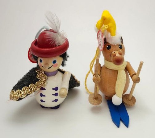 Steinbach Christmas Ornament Lot Wooden Soldier Deer Ornament Vintage Wood Decor