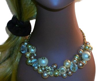 Lenora Dame Chunky Pearl Necklace Gold Tone 16 Necklace Faux Pearls Crystals