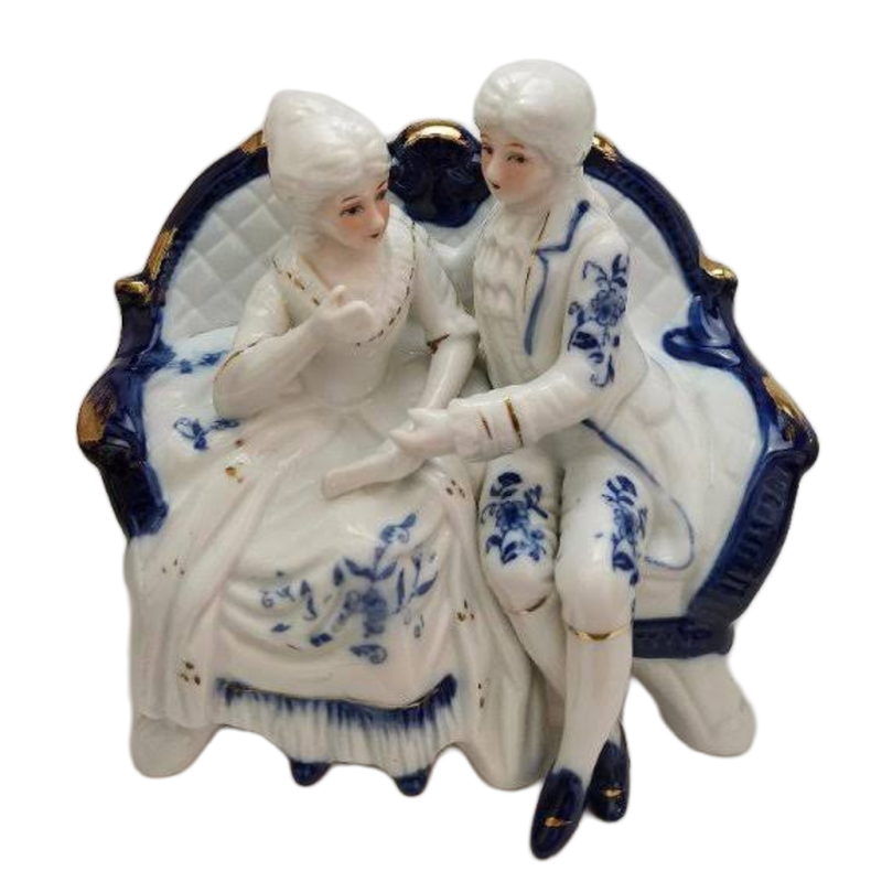 Ardco Victorian Lady being Courted by Italian Blue Boy Man on Love Seat Vintage