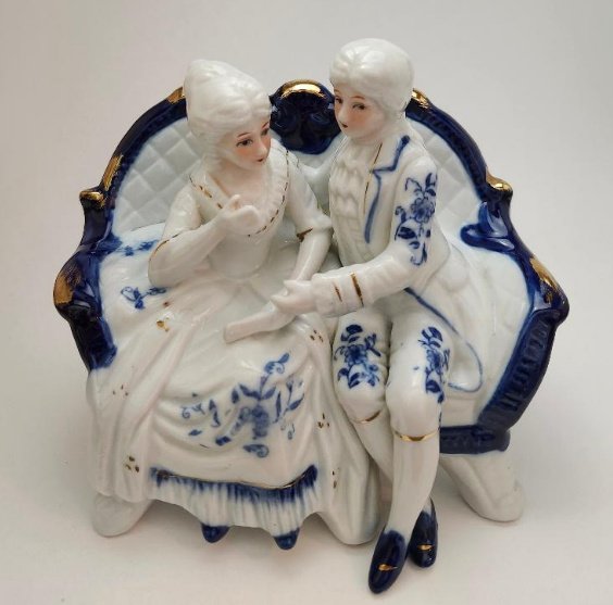 Ardco Victorian Lady being Courted by Italian Blue Boy Man on Love Seat Vintage
