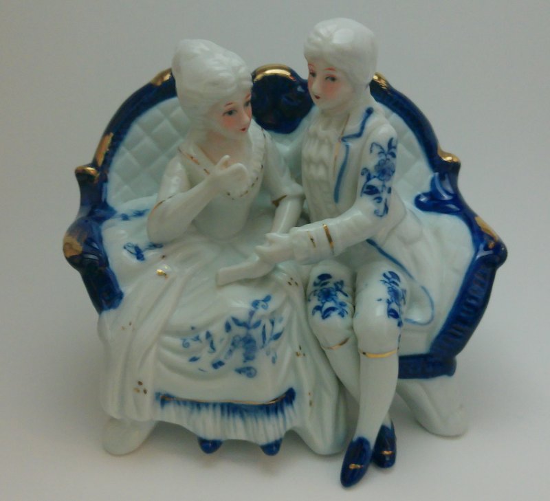 Image 5 of Ardco Victorian Lady being Courted by Italian Blue Boy Man on Love Seat Vintage