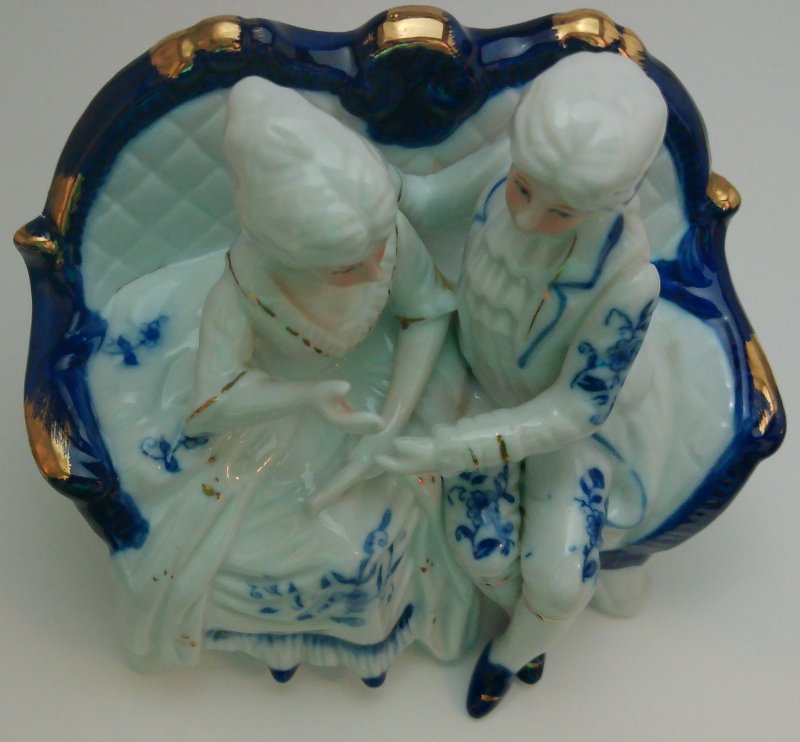 Image 8 of Ardco Victorian Lady being Courted by Italian Blue Boy Man on Love Seat Vintage