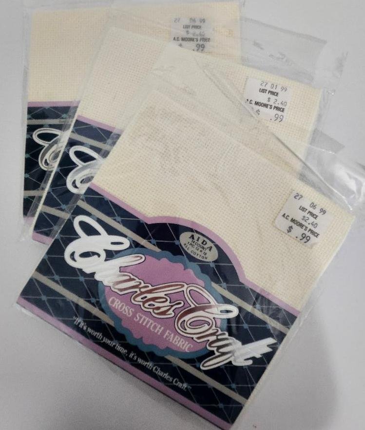 Charles Craft Aida 14 Count Cotton Cross Stitch Fabric Off White Lot 3 Crafts