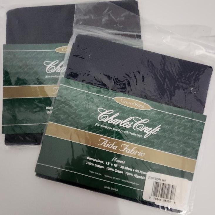 Charles Crafts Aida Fabric 14 Count Cross Stitch 12 by 12 Navy Blue Lot