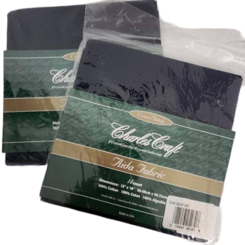 Charles Crafts Aida Fabric 14 Count Cross Stitch 12 by 12 Navy Blue Lot