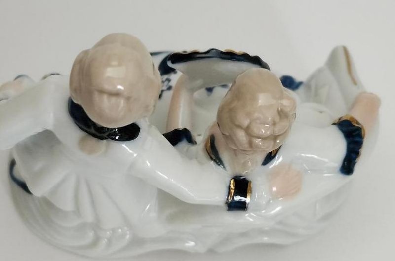 Image 2 of Ardco Victorian Porcelain Colonial Lady Blue Boy Figurine Man Courting Lady