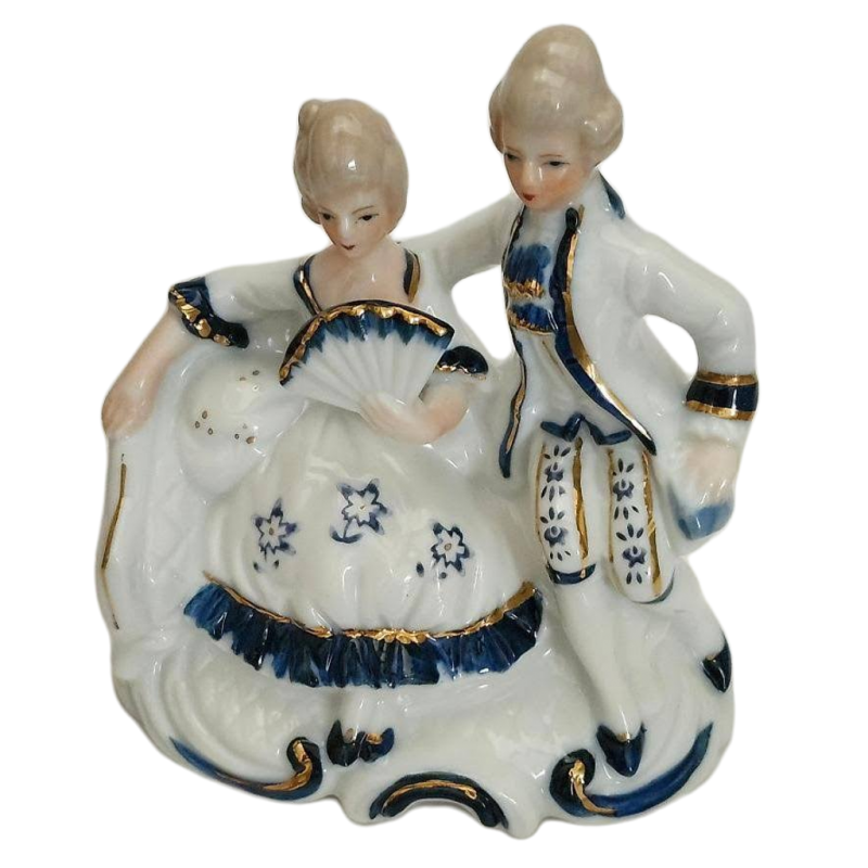 Ardco Victorian Porcelain Colonial Lady Blue Boy Figurine Man Courting Lady