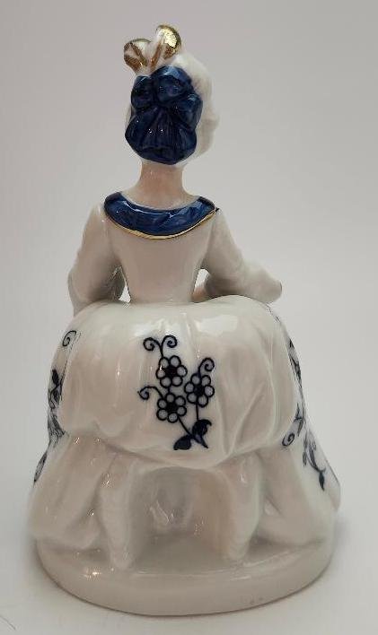 Image 3 of Ardco Victorian Porcelain Colonial Lady Figurine Holding Face Fan Blue White