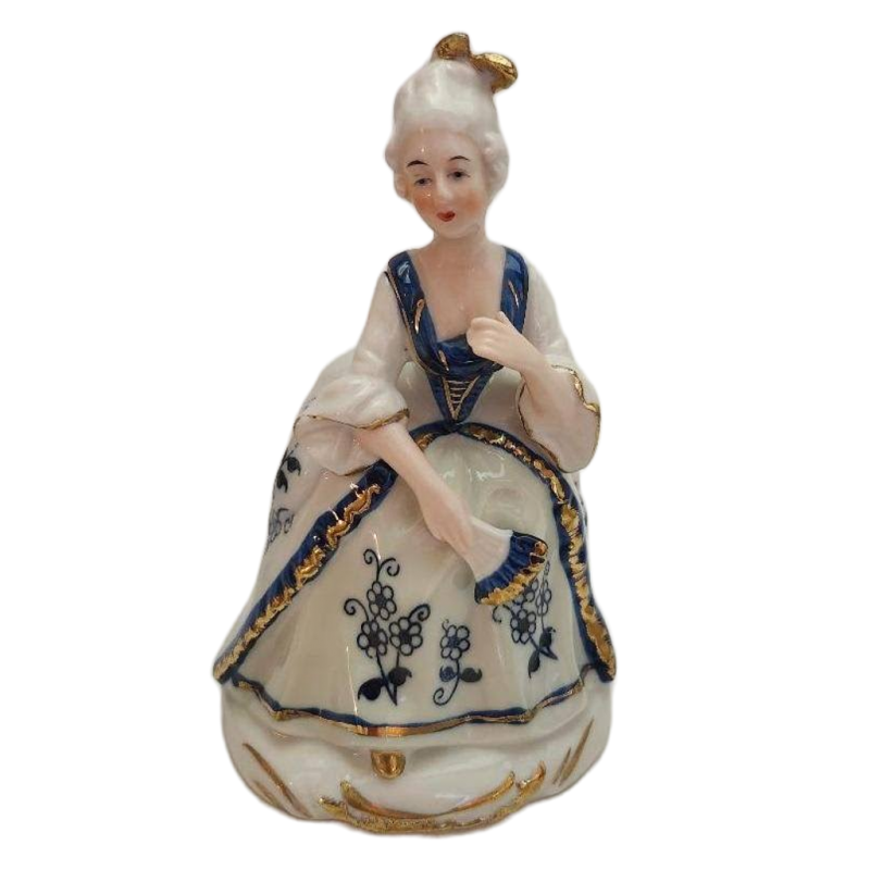 Image 0 of Ardco Victorian Porcelain Colonial Lady Figurine Holding Face Fan Blue White