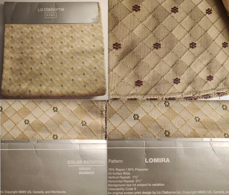 Liz Claiborne Designer Screen Print Fabric Khaki Authentic Vintage 27 by 27 x2