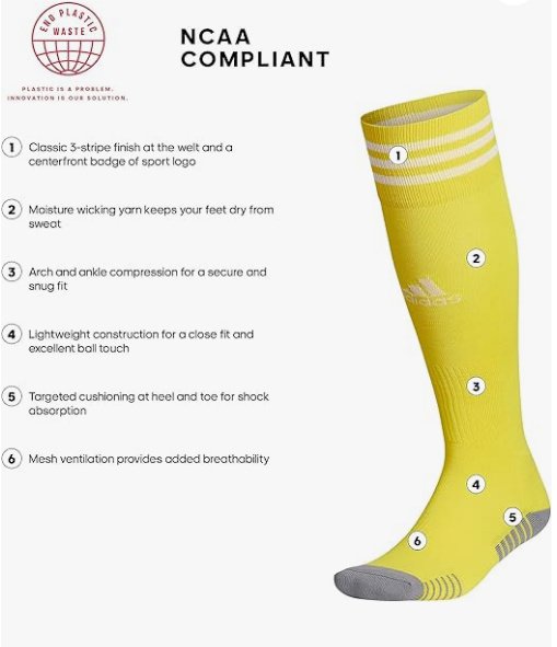 Image 1 of Copa Zone Adidas Soccer Socks Unisex for Men or Women long Yellow Sport Socks