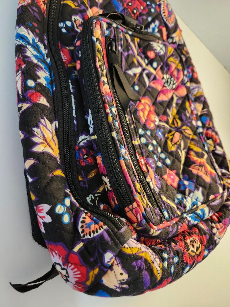 Image 1 of Vera Bradley Colorful Sling Womens Backpack Foxwood Quilt Cotton Floral Pattern