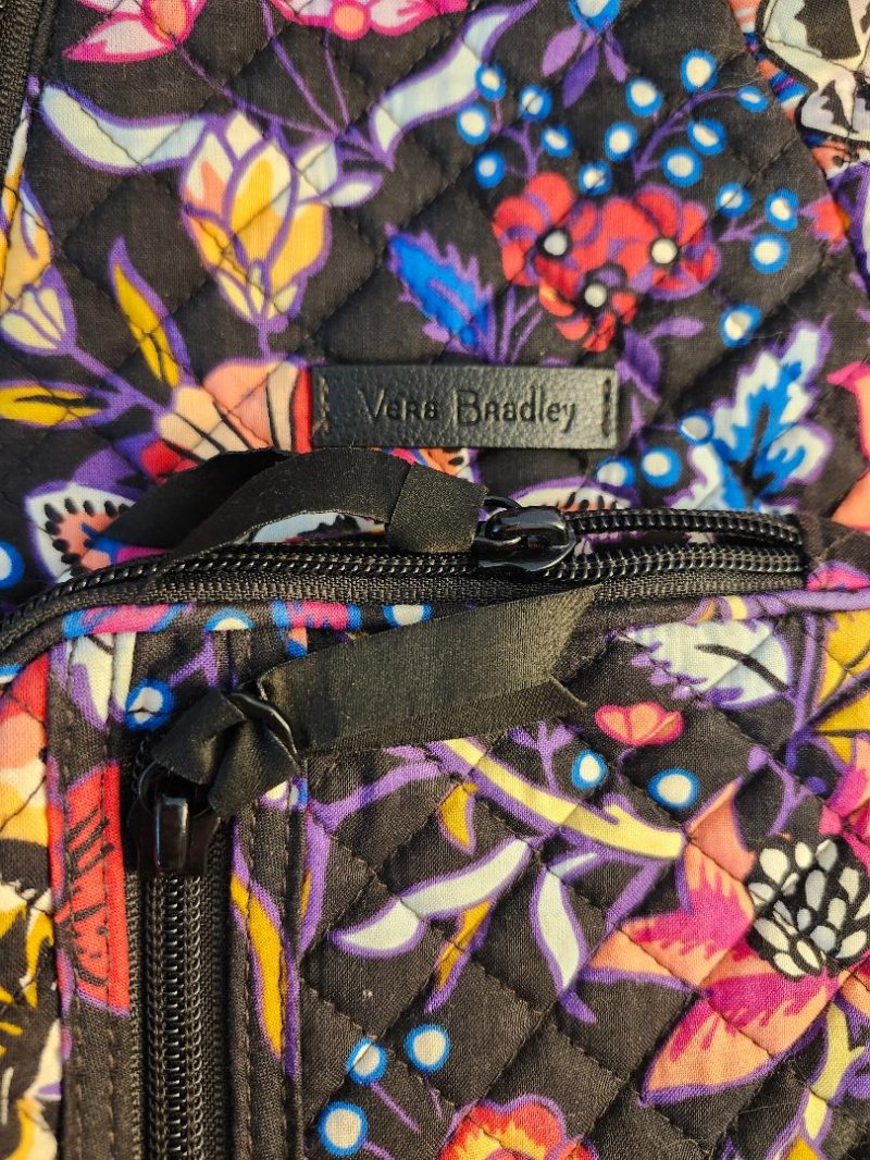 Image 2 of Vera Bradley Colorful Sling Womens Backpack Foxwood Quilt Cotton Floral Pattern