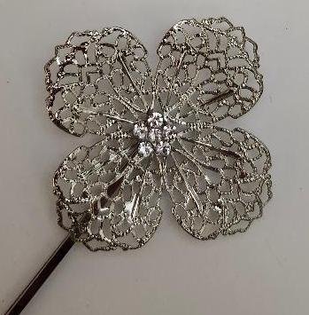 Image 1 of Vintage Hair Accessory Bobby Pin Filigree Silver Tone Flower Rhinestones Ladies