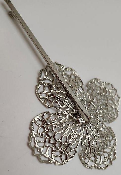Image 3 of Vintage Hair Accessory Bobby Pin Filigree Silver Tone Flower Rhinestones Ladies