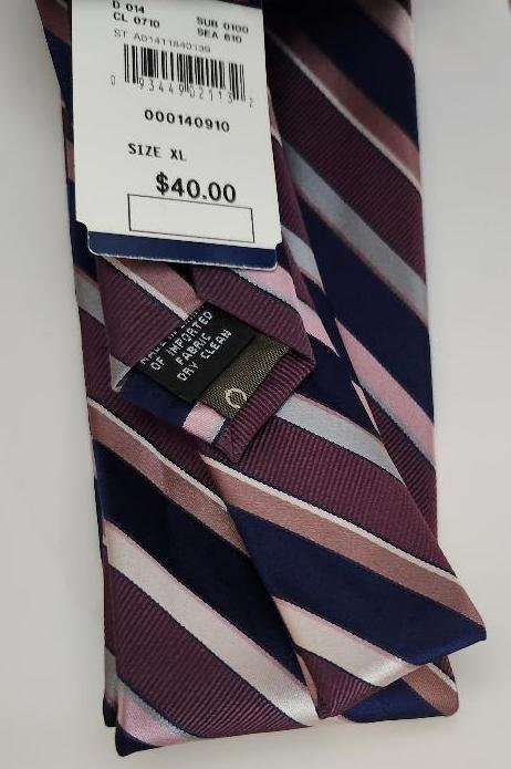 Image 2 of Calvin Klein Diagonally Striped Mens Tie 63 Inch XL Necktie Pink Gray Plum