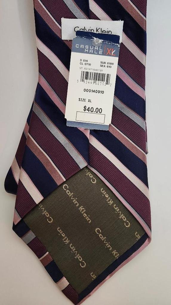 Image 1 of Calvin Klein Diagonally Striped Mens Tie 63 Inch XL Necktie Pink Gray Plum