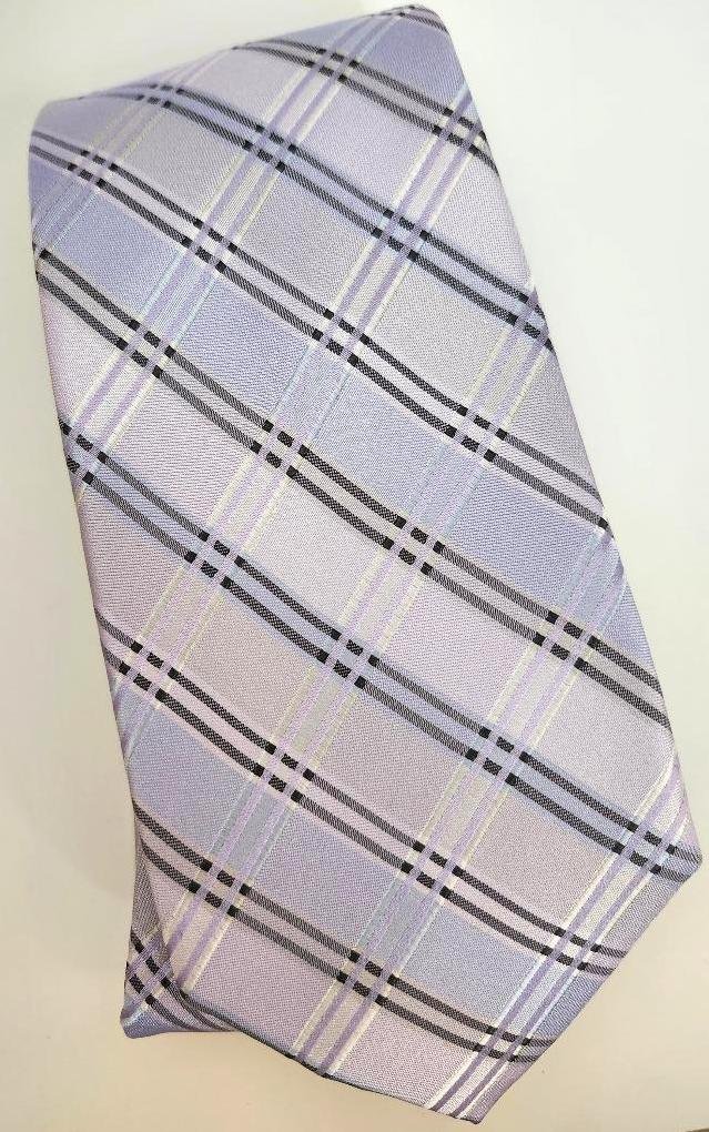 Mens Pastel Tie Liz Claiborne Silk Necktie 52 Inches Purple Blue Black Striped